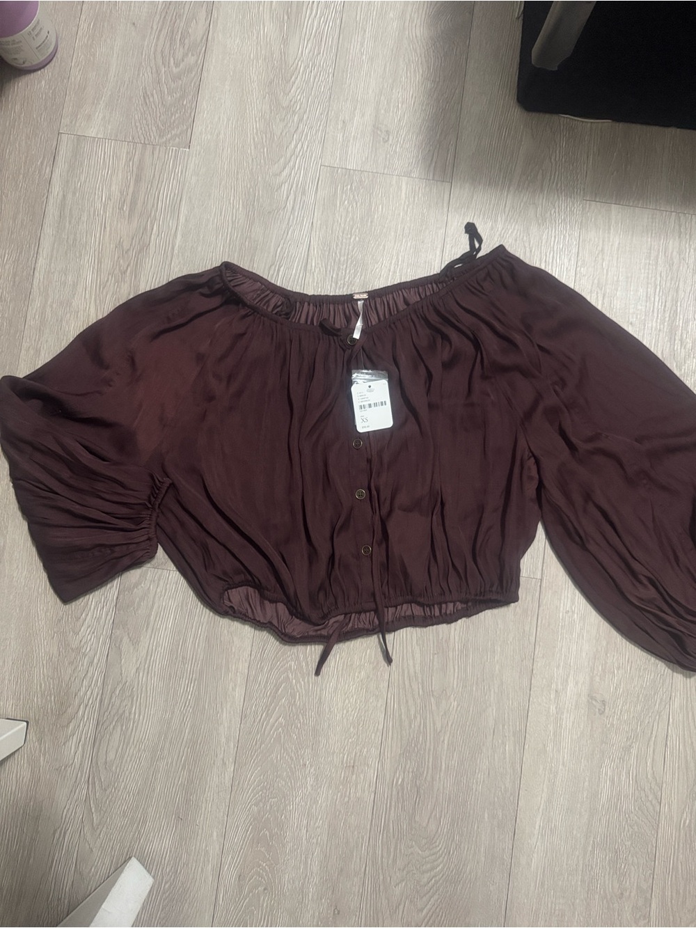 Free People Off-Shoulder Button-Front Blouson Top - Wine